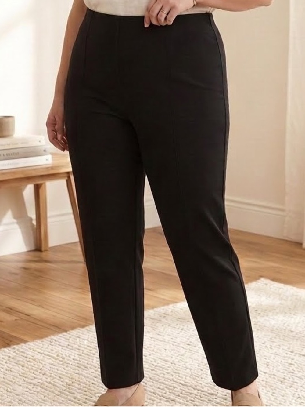 Ellen Tracy Black Ponte Knit Pants Skinny Ankle Pull On Stretch Office Slim XL